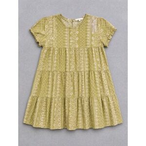 Olivaceous Women Olive Green Floral Tiered Babydoll Mini Dress Large Boho